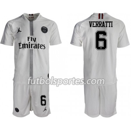 Camisetas Paris Saint Germain Verratti 6 Jordan Blanco Niño Tercera Equipacion 2018/2019